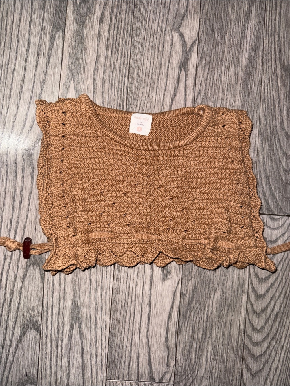 Girls Crochet Crop Top in Camel Tan